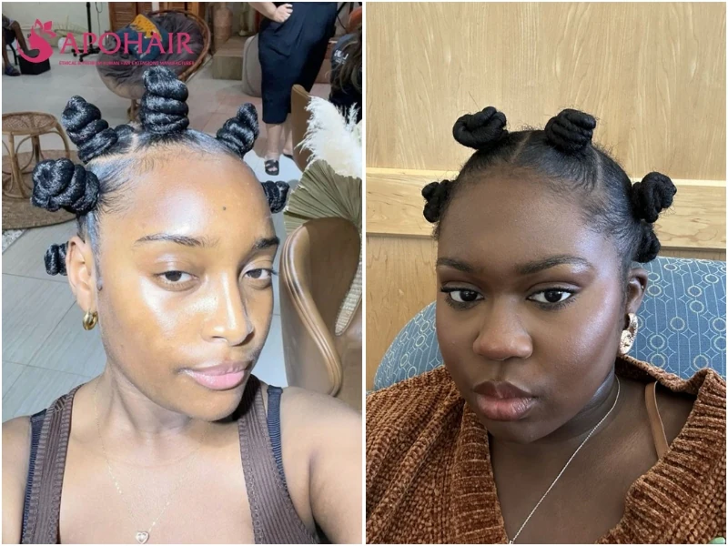Bantu knots on natural hair with glossy, defined coils