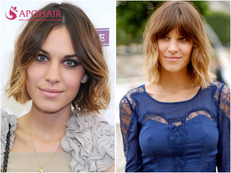 Alexa Chung wearing a beach-wave bob with loose waves from chin to jaw length