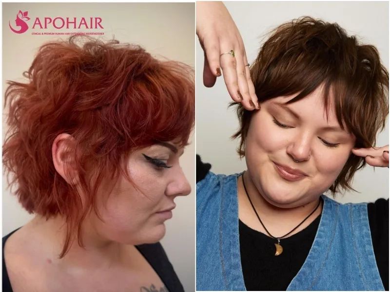 Two bixie cuts with layered crowns and short bob perimeters