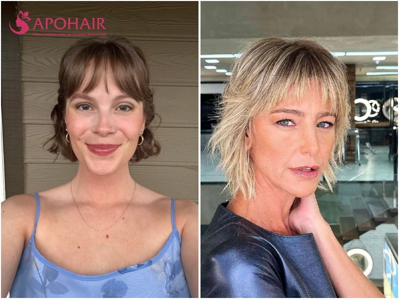 Bob with a wispy fringe of a few airy strands over the brows