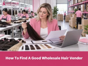 How to find a good wholesale hair vendor: buyer checking a hair bundle against color swatches on the factory floor