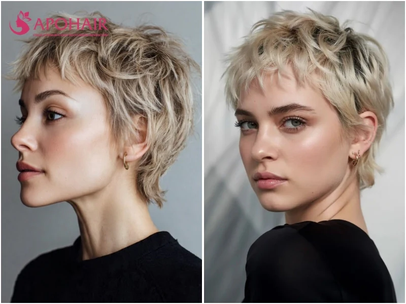 Choppy pixie with blunt, uneven chunks of different lengths