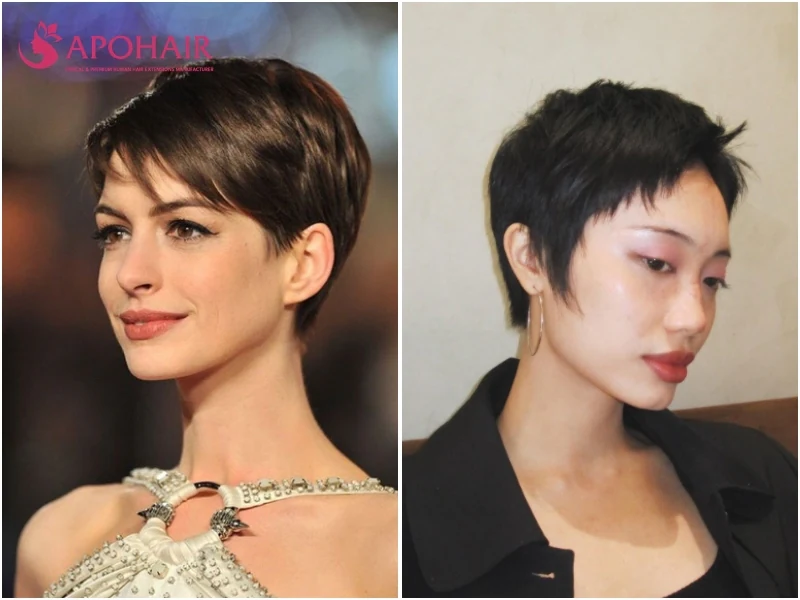 Classic pixie with close nape and sides blending into a slightly longer top