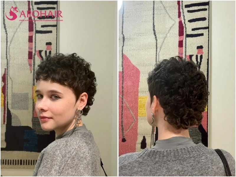 Coily tapered pixie with a rounded crown over short nape and sides