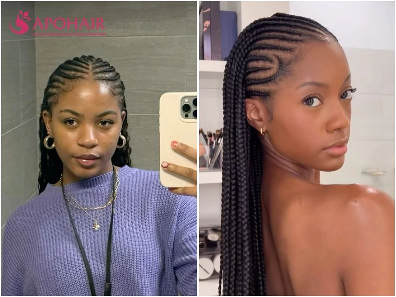 Cornrows at the front transitioning into individual box braids at the back