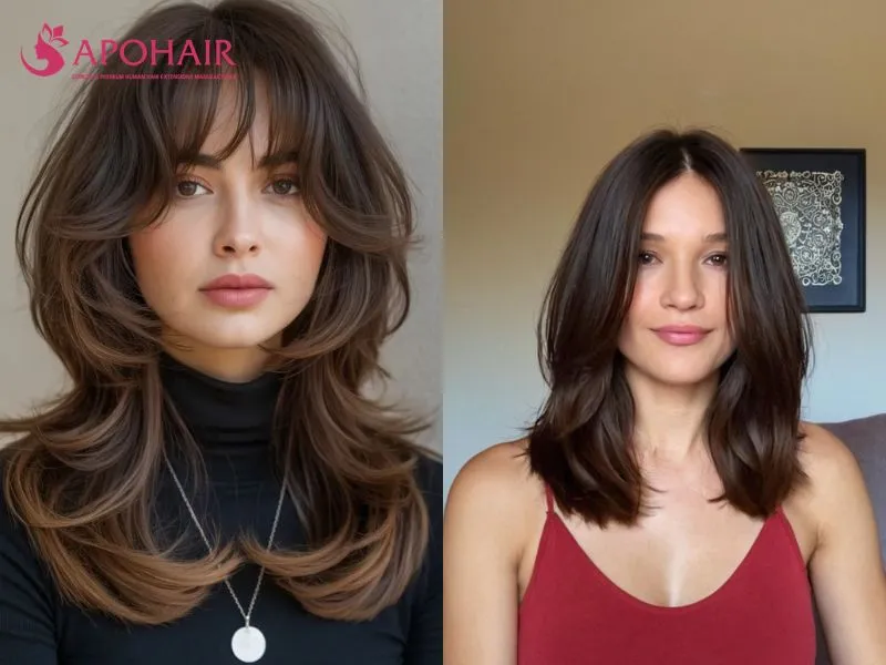Medium-length hair with front layers curving inward below the cheeks