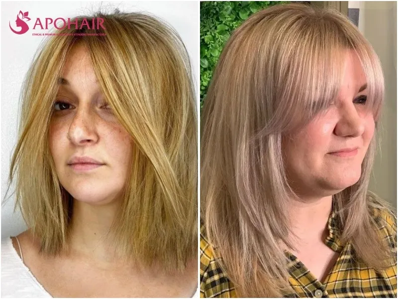 Two face-framing lobs with front layers beginning below the chin