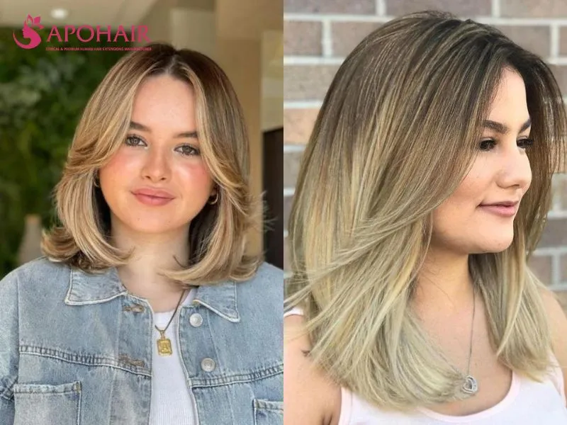 Shoulder-length hair with front layers feathered away from the face