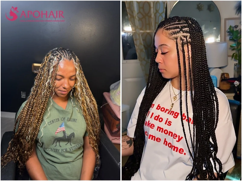 Flip-over Fulani braids with the top section swept to one side