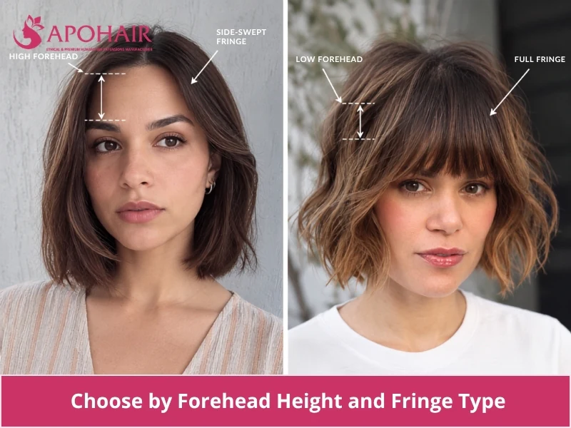 Diagram comparing fringe types against high and low forehead height