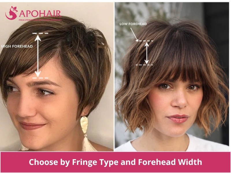 Diagram comparing fringe coverage against high and low forehead width