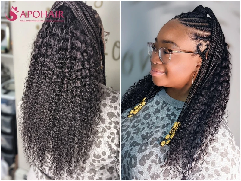 Fulani braids with loose curls filling the back of the head