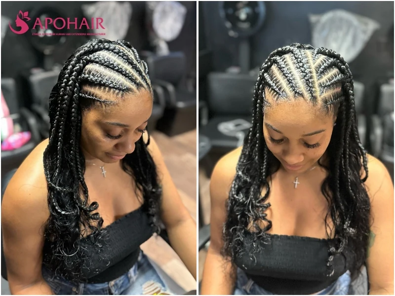Fulani braids with weave in long, highlighted braids