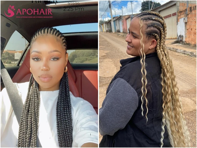 Ghana braids starting thin at the hairline and thickening toward the back