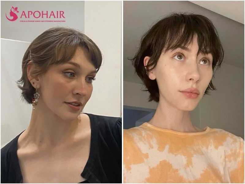 Grown-out pixie with face-framing pieces lengthening toward the jaw