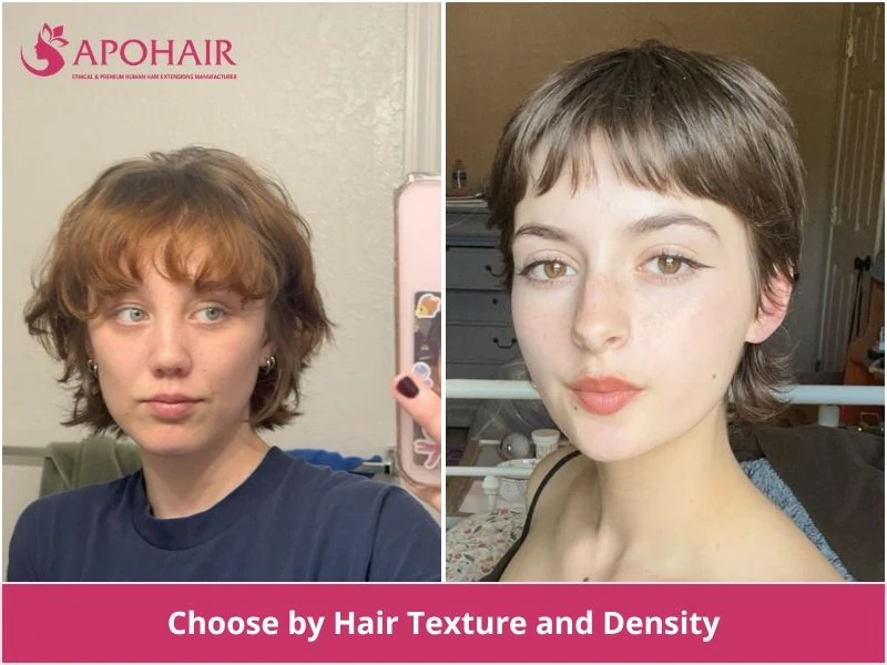 Side-by-side comparison of hair texture and density on a pixie