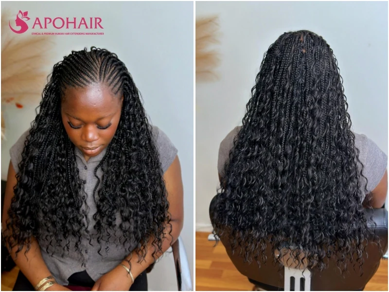 Knotless Fulani braids with flat roots and curly ends