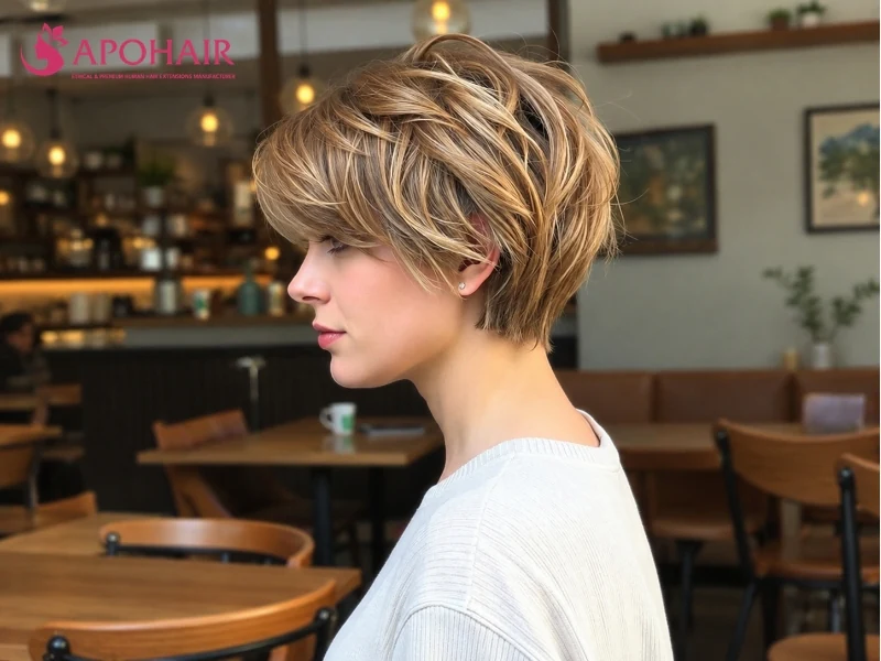Layered feathered pixie with thin layers finishing in wispy tips