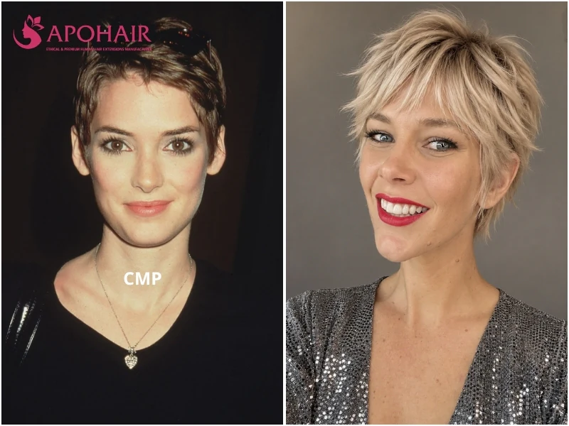Layered feathered pixie with soft, wispy ends around the face
