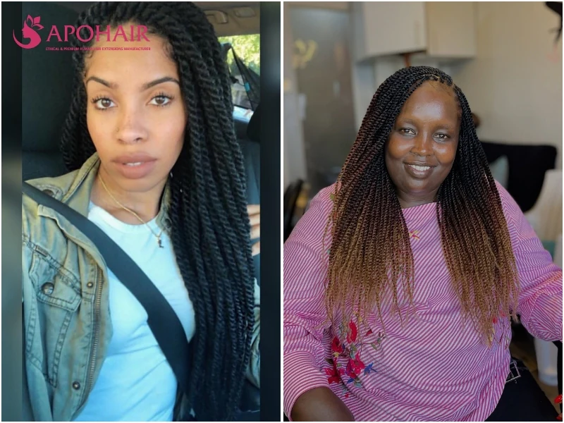 Marley twists in thick, full sections with an ombre fade