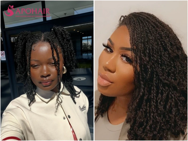Mini twists in small, finely textured sections around the face