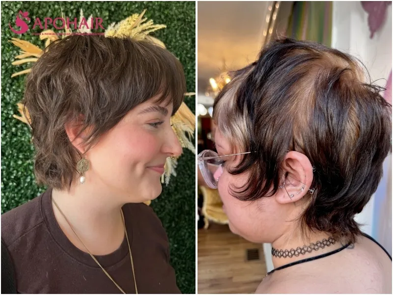 Two nape-length pixies with close sides and layered tops
