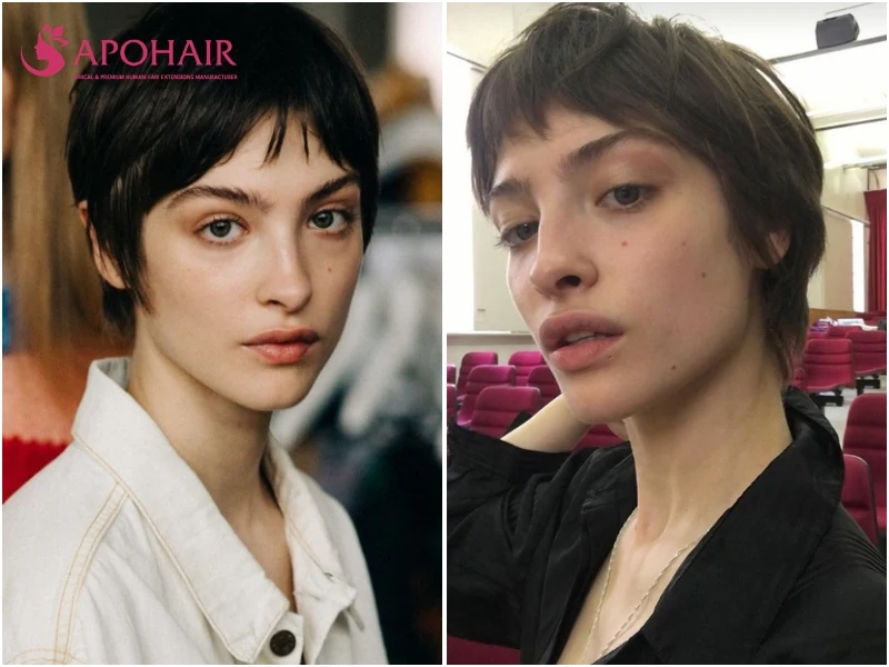 Lera Abova's nape-length pixie for a diamond face shape