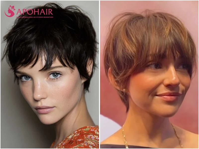 Overgrown pixie with full sides and a trimmed, flat crown