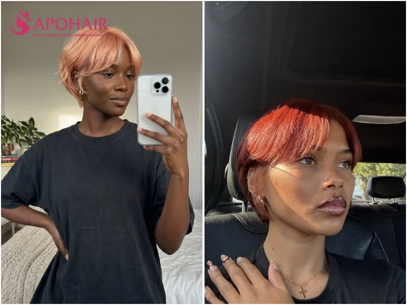 Pixie with curtain bangs for a diamond face shape