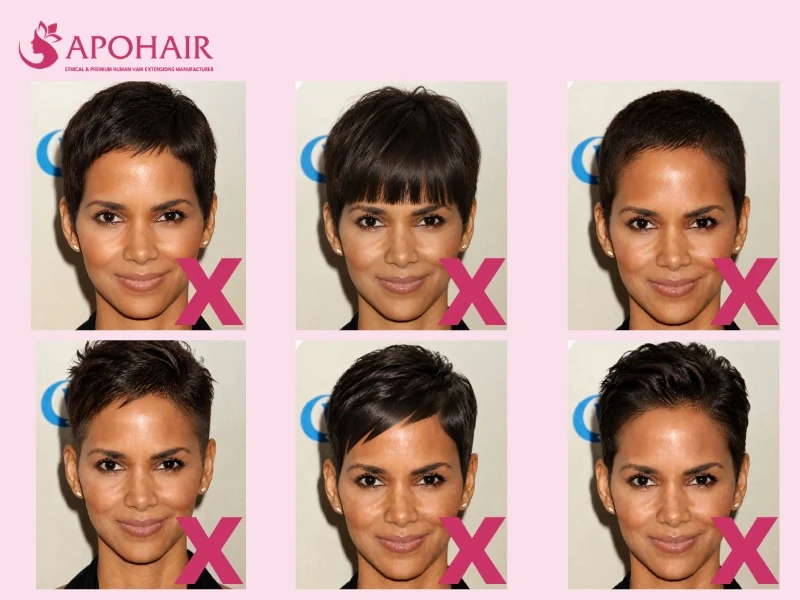 Pixie cuts to avoid with a diamond face shape, featuring Halle Berry