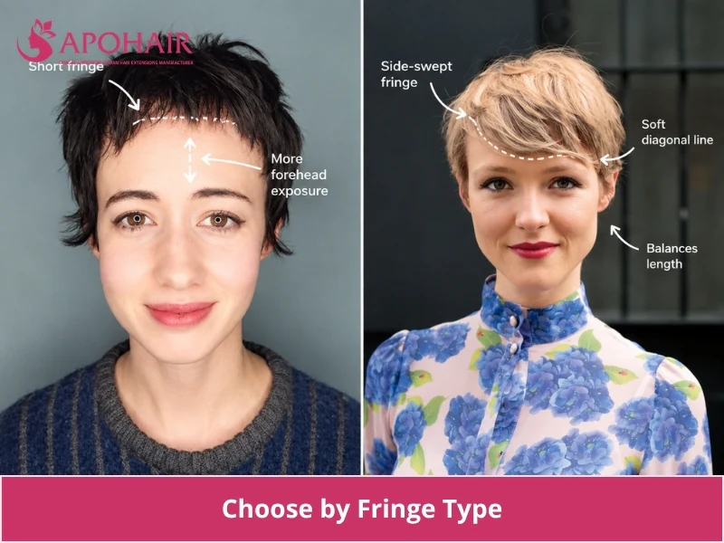 Diagram comparing a short fringe against a side-swept diagonal fringe