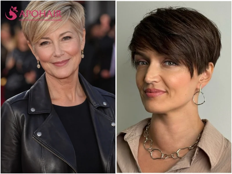 Pixie with a long sweeping fringe for a diamond face shape