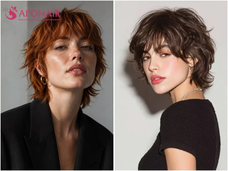 Pixie mullet with a soft short top and a longer nape down the neck