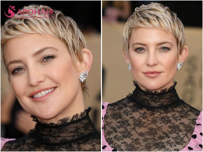 Kate Hudson's quiffed pixie with soft sides for a diamond face shape