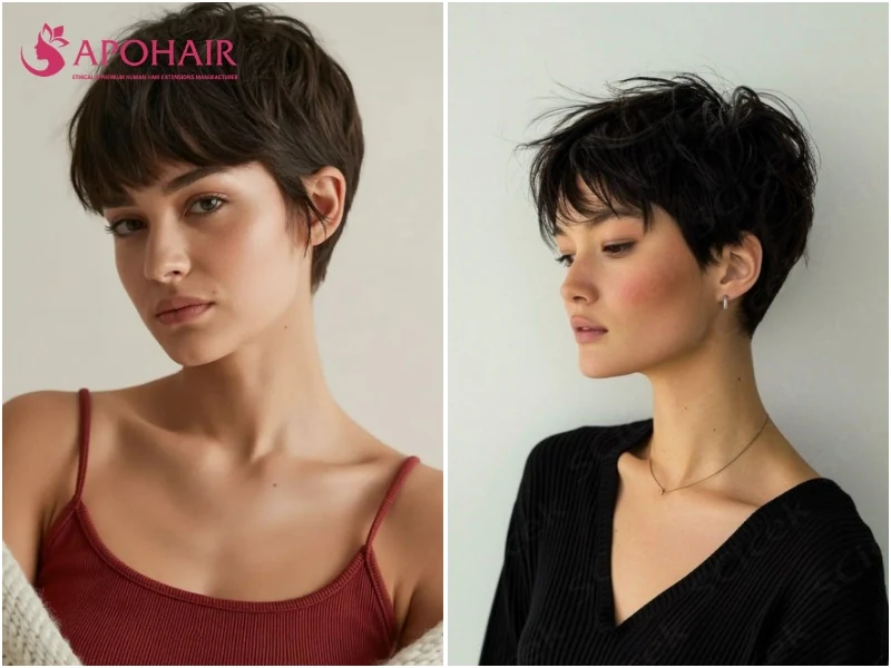 Rounded pixie with a circular outline over the crown and around the ears, two examples