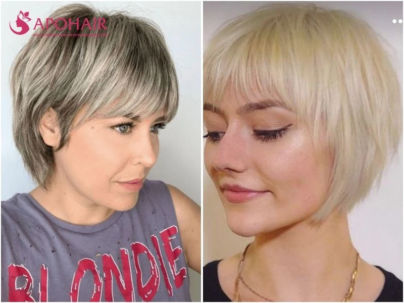 Rounded pixie with a soft, cupped shape at the sides and a low crown