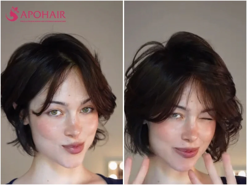 Rounded pixie with temple volume for a diamond face shape