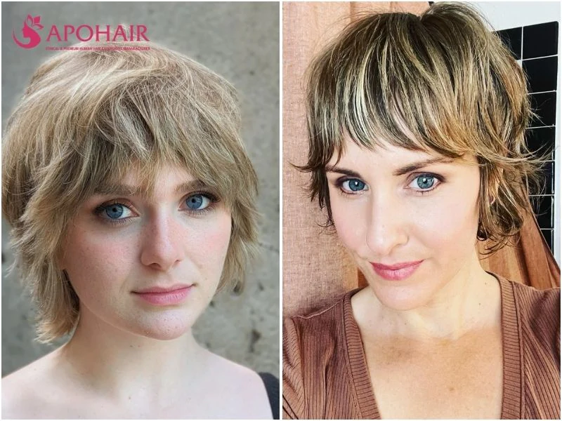 Shaggy textured pixie with choppy, uneven layers through the sides and back