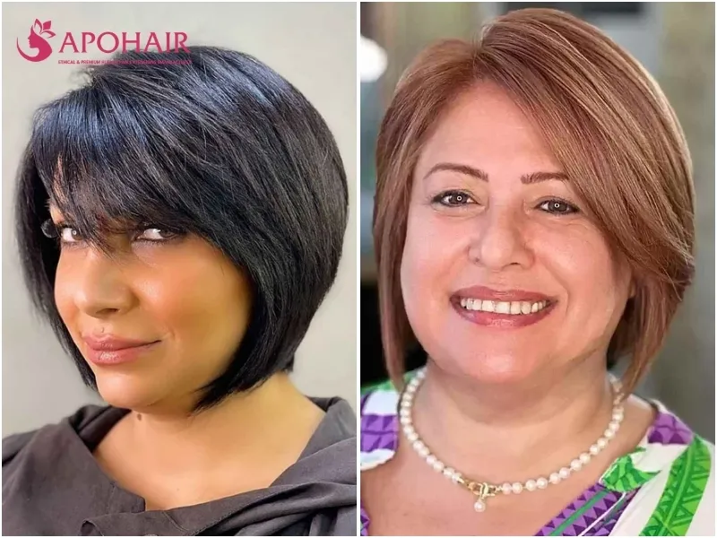 Short bob with diagonal side-swept bangs