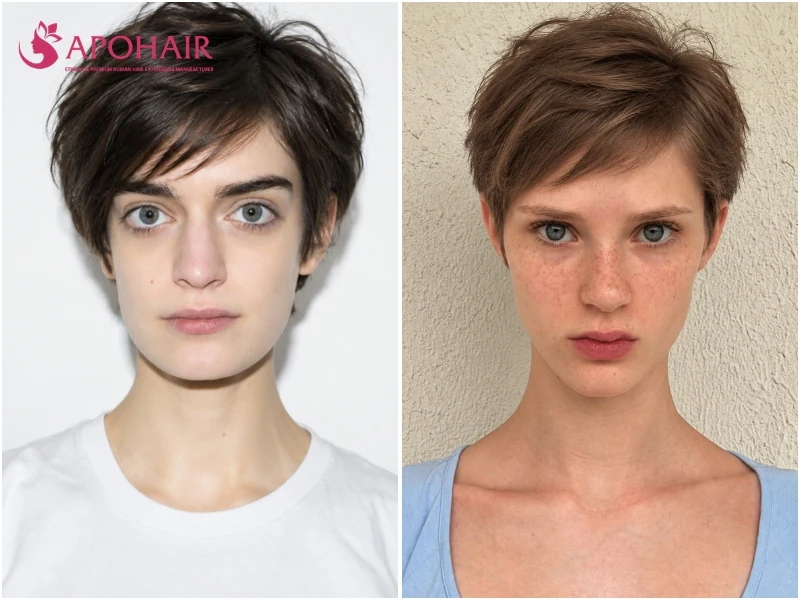 Short pixie with the hair over the ears left a little longer than usual