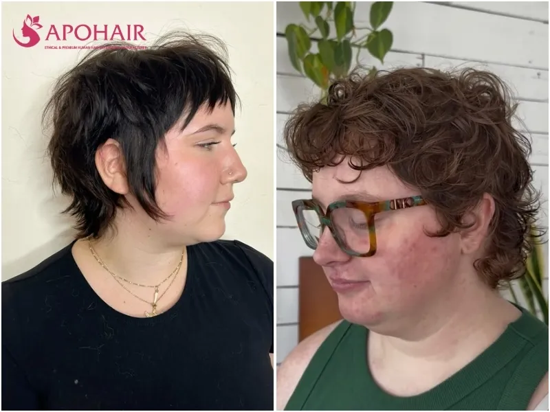 Two short shags with crown layers, soft fringes, and textured ends