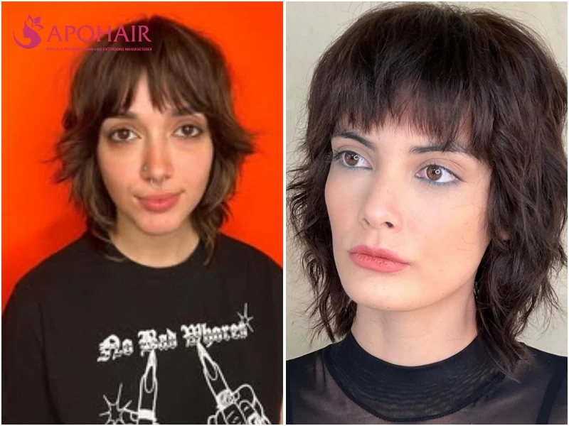 Short shag with a heavy fringe and layers starting at the cheekbone