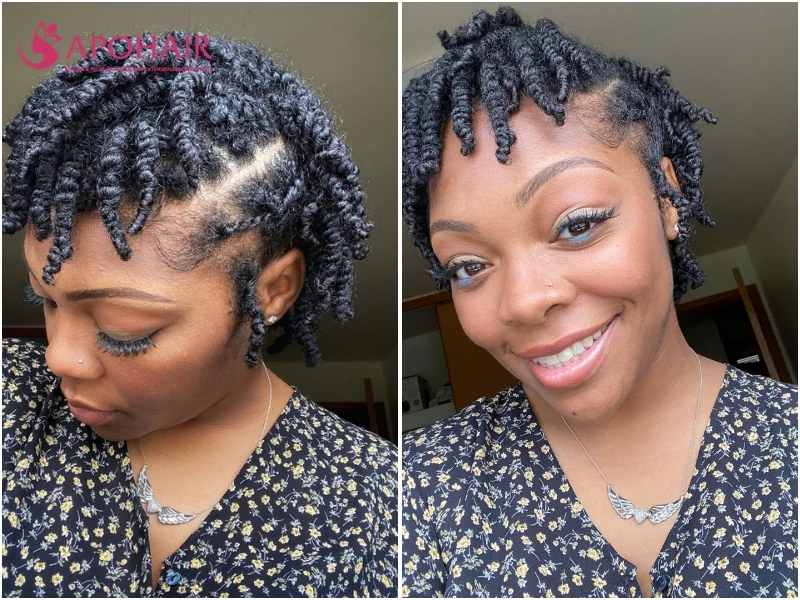 Short two-strand twists on a teeny weeny afro length