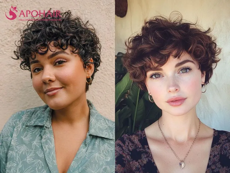 Tapered curly crop with close temples and extra length at the crown