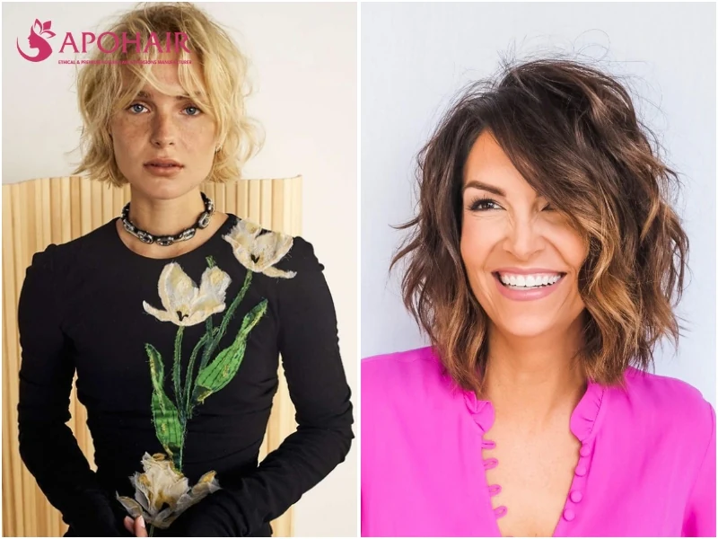 Textured choppy bob with point-cut, uneven ends flicking outward