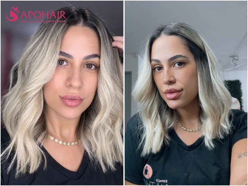 Textured lob with blunt ends stopping at the collarbone