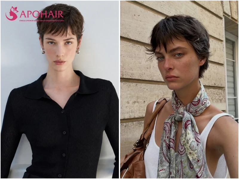 Textured pixie with movement at the sides and a flat crown