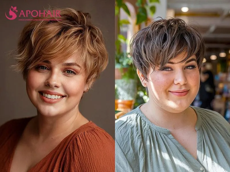 Textured pixie with cropped sides and piecey layers lifted at the crown