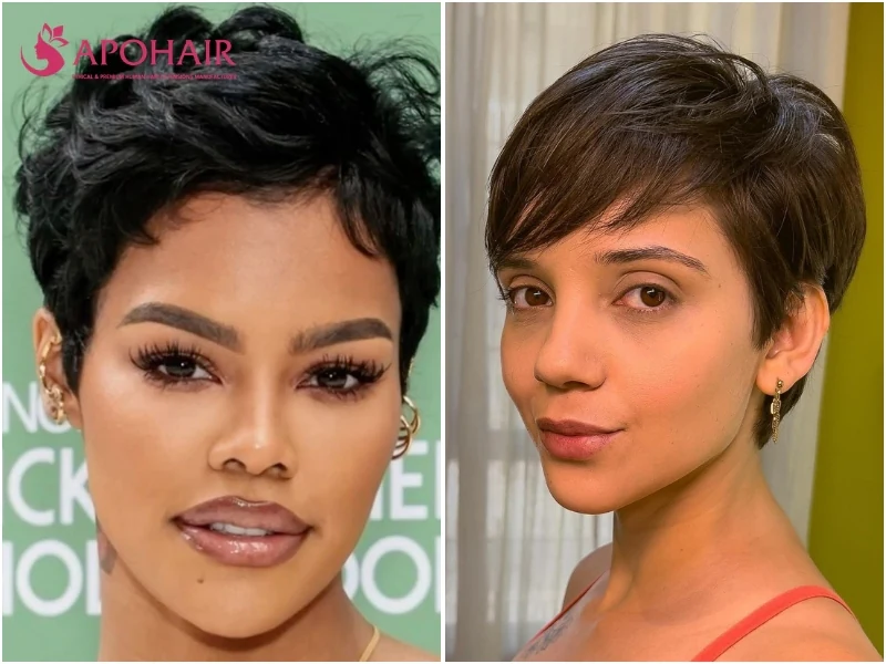 Textured pixie with side-swept bangs for a diamond face shape