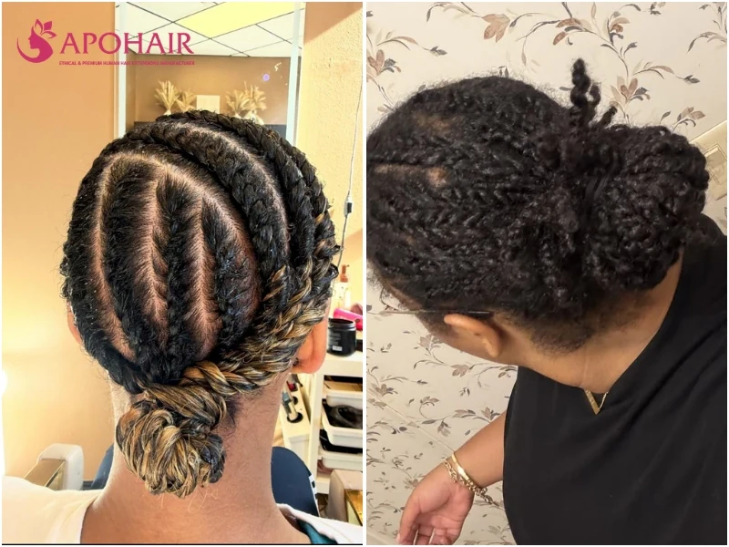 Twist bun with twists coiled into a knot at the crown
